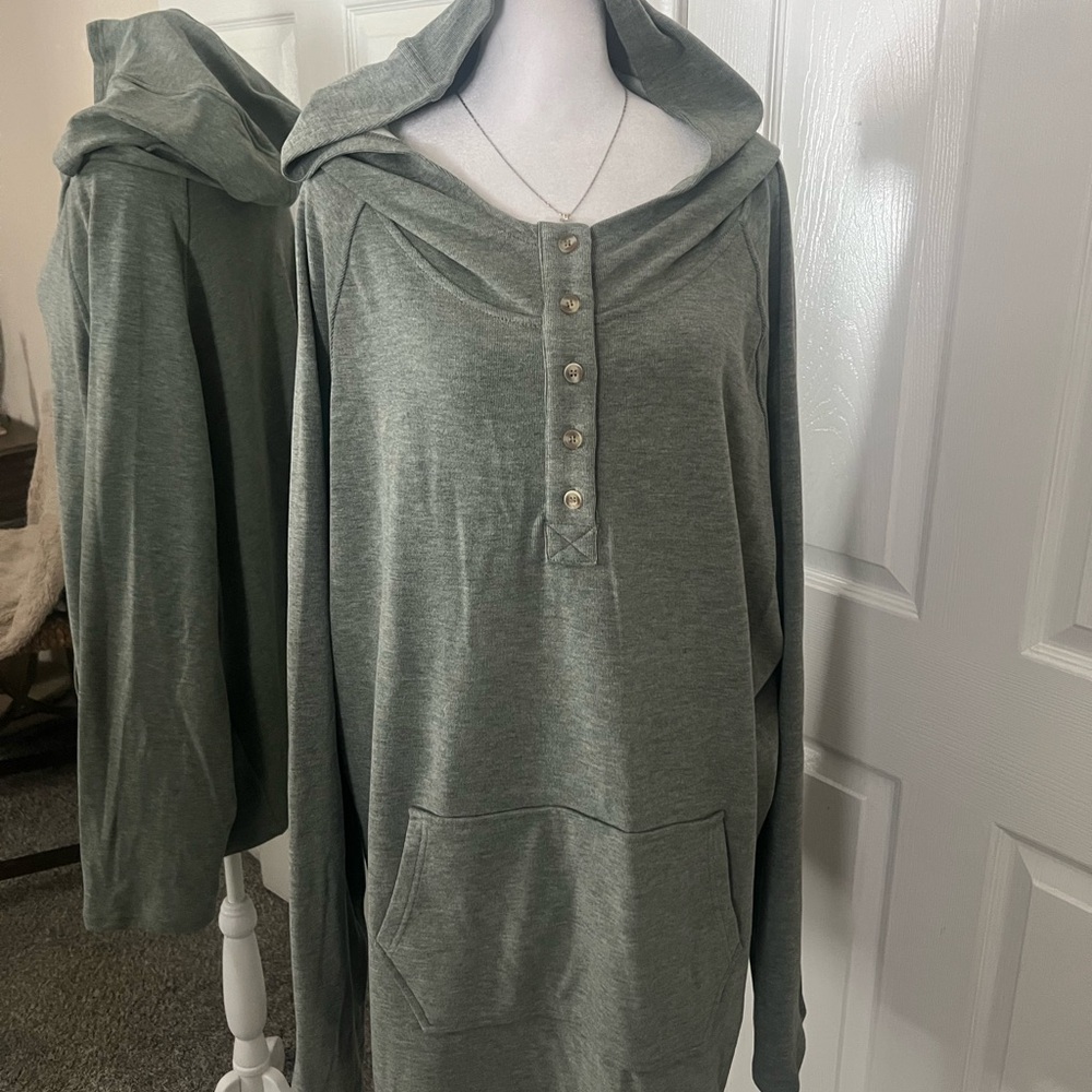 Women's Scoop Neck Button Pullover Sweater - Olive Green